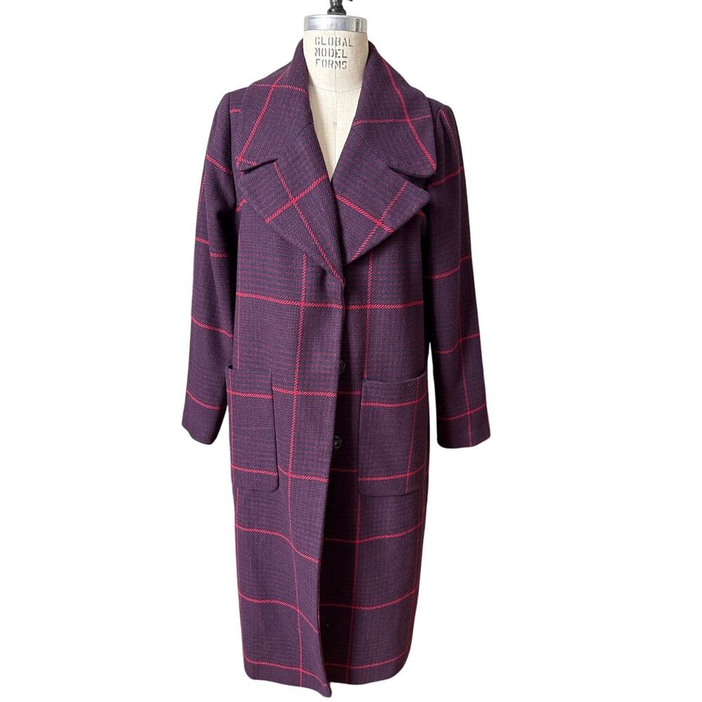Principles by Ben di Lisi Plaid Midi Trench Coat UK Size 14 US 10 Purple